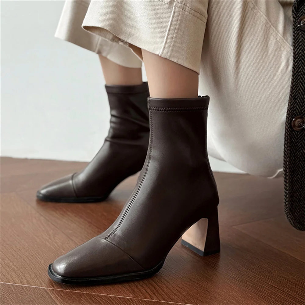 FEDONAS New Women Genuine Leather High Heels Ankle Boots Zipper Short Socks Boots Female Autumn Elegant Office Boots Boots
