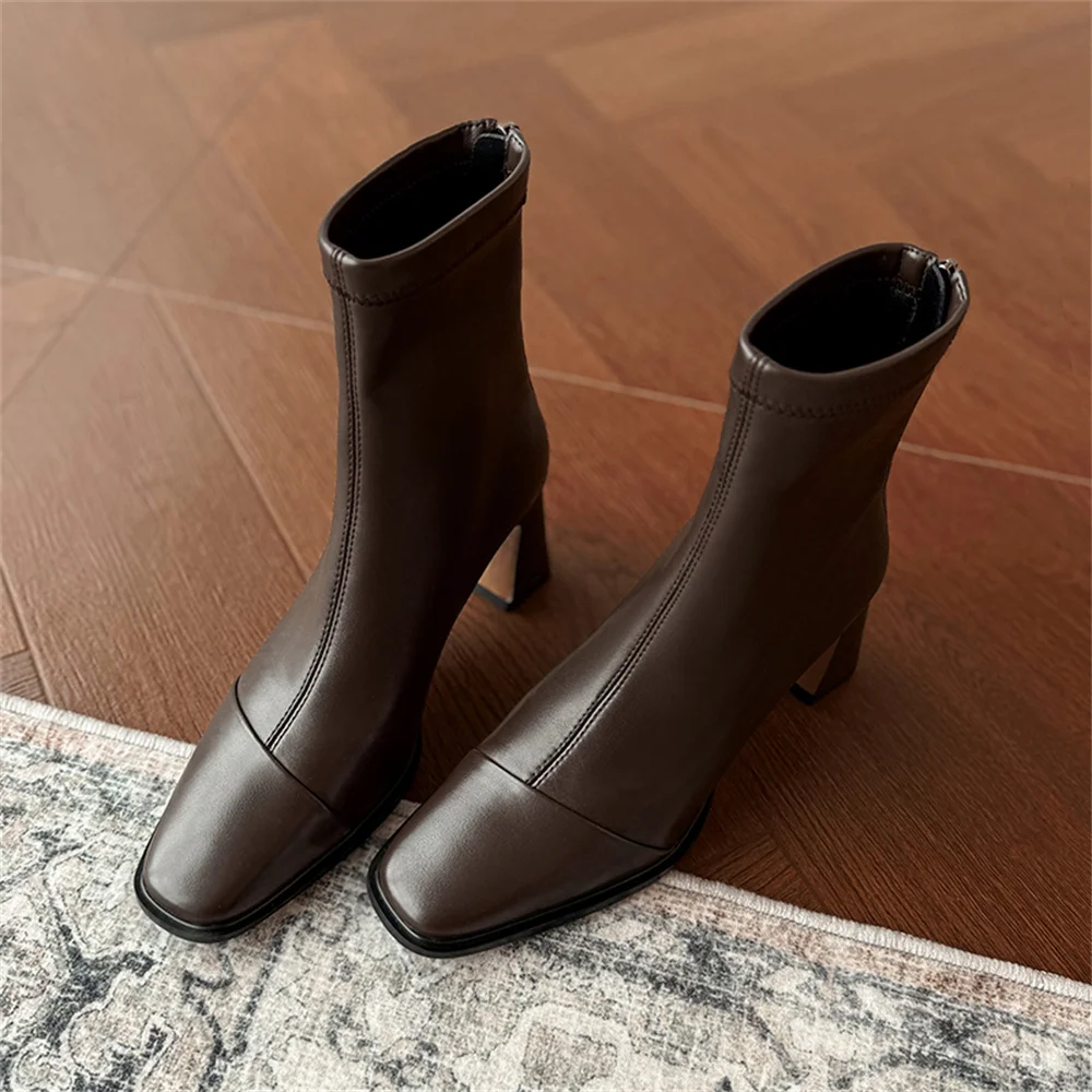 FEDONAS New Women Genuine Leather High Heels Ankle Boots Zipper Short Socks Boots Female Autumn Elegant Office Boots Boots