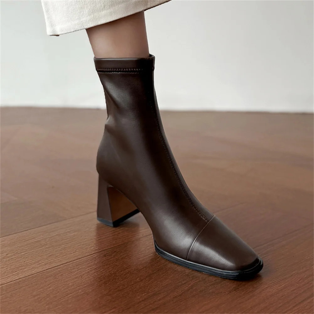 FEDONAS New Women Genuine Leather High Heels Ankle Boots Zipper Short Socks Boots Female Autumn Elegant Office Boots Boots