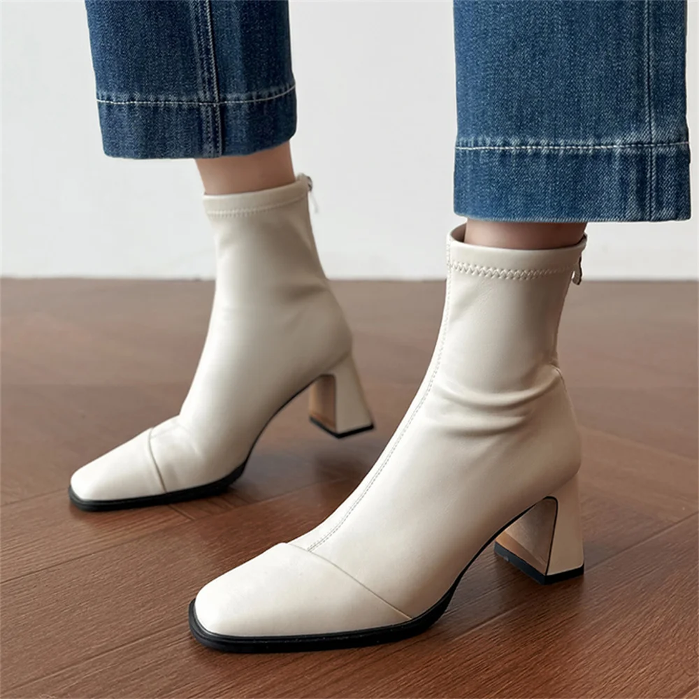FEDONAS New Women Genuine Leather High Heels Ankle Boots Zipper Short Socks Boots Female Autumn Elegant Office Boots Boots