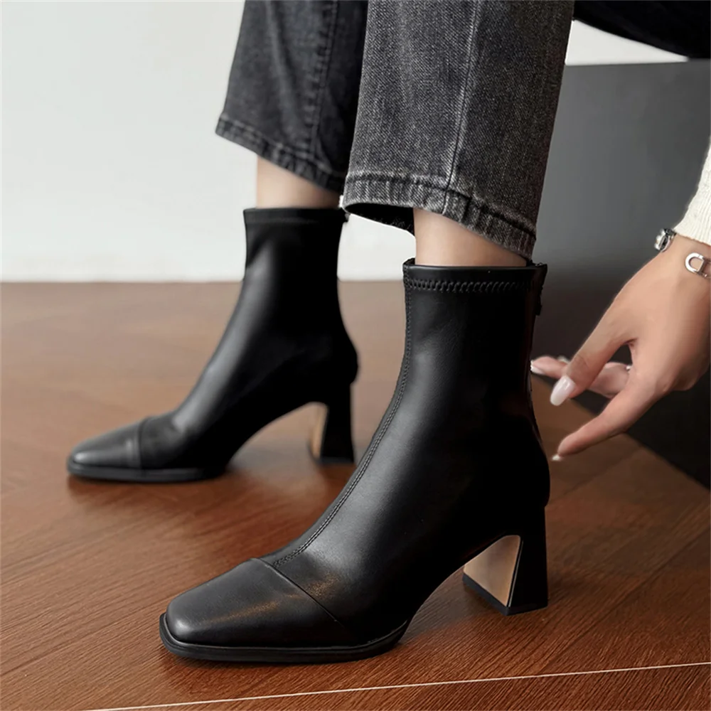 FEDONAS New Women Genuine Leather High Heels Ankle Boots Zipper Short Socks Boots Female Autumn Elegant Office Boots Boots