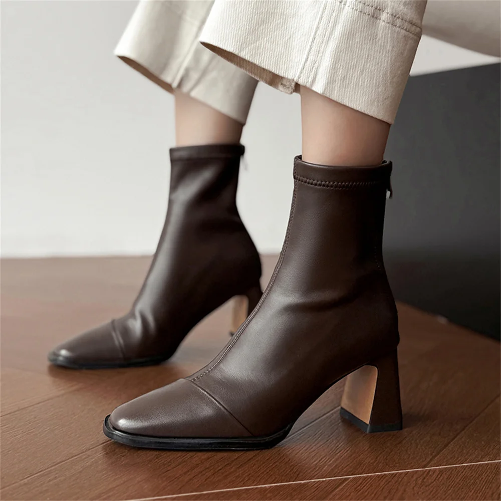 FEDONAS New Women Genuine Leather High Heels Ankle Boots Zipper Short Socks Boots Female Autumn Elegant Office Boots Boots