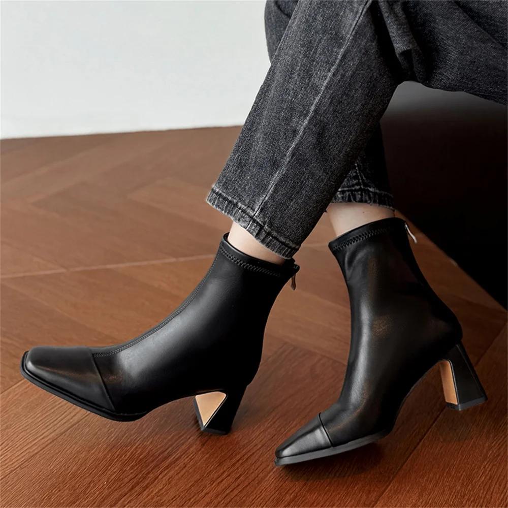 FEDONAS New Women Genuine Leather High Heels Ankle Boots Zipper Short Socks Boots Female Autumn Elegant Office Boots Boots