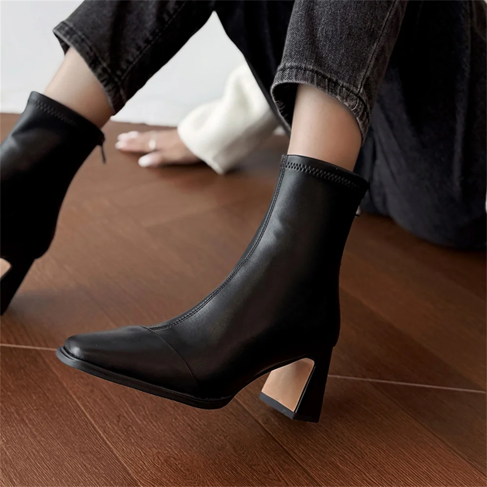 FEDONAS New Women Genuine Leather High Heels Ankle Boots Zipper Short Socks Boots Female Autumn Elegant Office Boots Boots