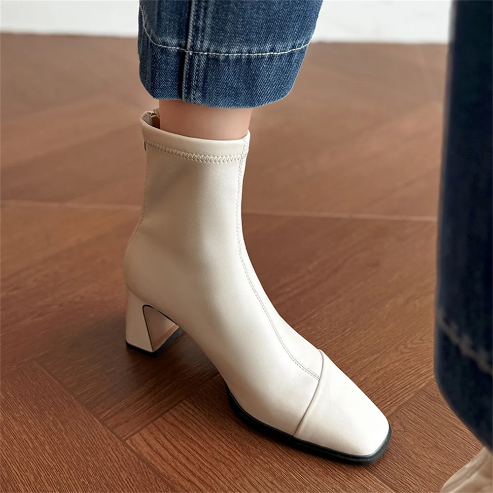 FEDONAS New Women Genuine Leather High Heels Ankle Boots Zipper Short Socks Boots Female Autumn Elegant Office Boots Boots
