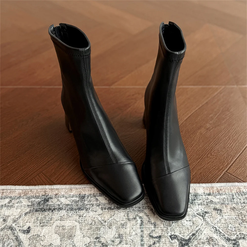 FEDONAS New Women Genuine Leather High Heels Ankle Boots Zipper Short Socks Boots Female Autumn Elegant Office Boots Boots