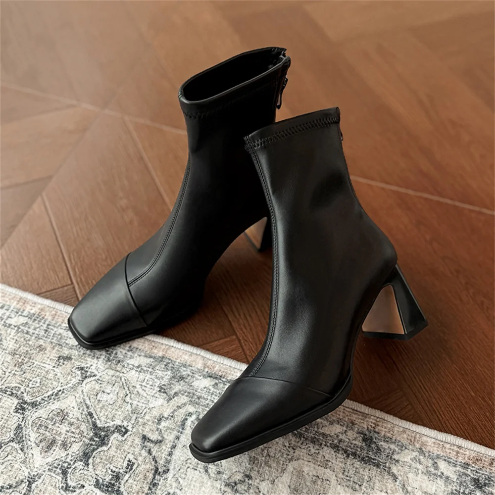 FEDONAS New Women Genuine Leather High Heels Ankle Boots Zipper Short Socks Boots Female Autumn Elegant Office Boots Boots