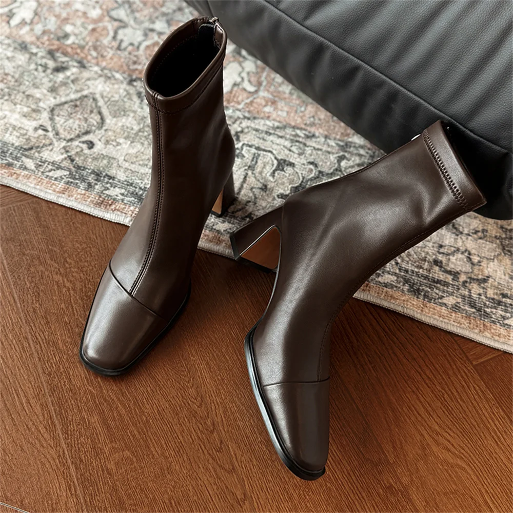FEDONAS New Women Genuine Leather High Heels Ankle Boots Zipper Short Socks Boots Female Autumn Elegant Office Boots Boots
