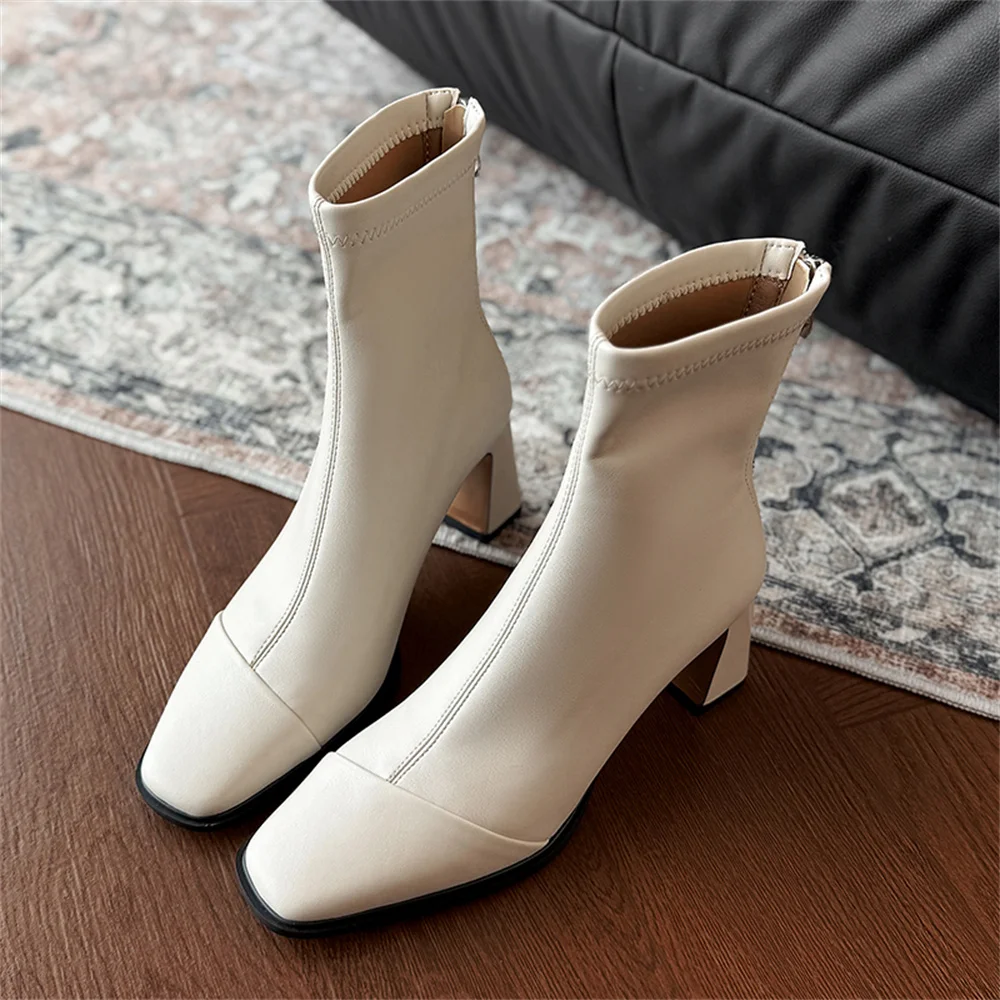 FEDONAS New Women Genuine Leather High Heels Ankle Boots Zipper Short Socks Boots Female Autumn Elegant Office Boots Boots
