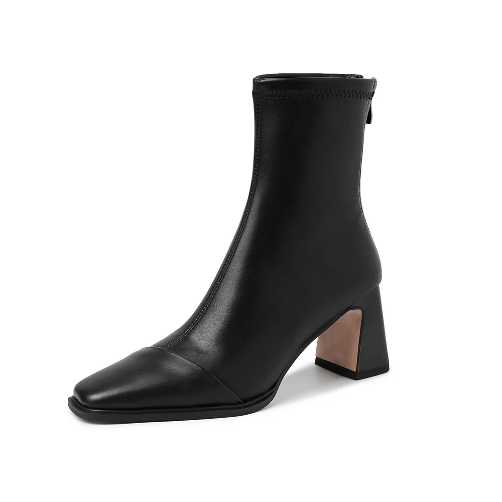 FEDONAS New Women Genuine Leather High Heels Ankle Boots Zipper Short Socks Boots Female Autumn Elegant Office Boots Boots