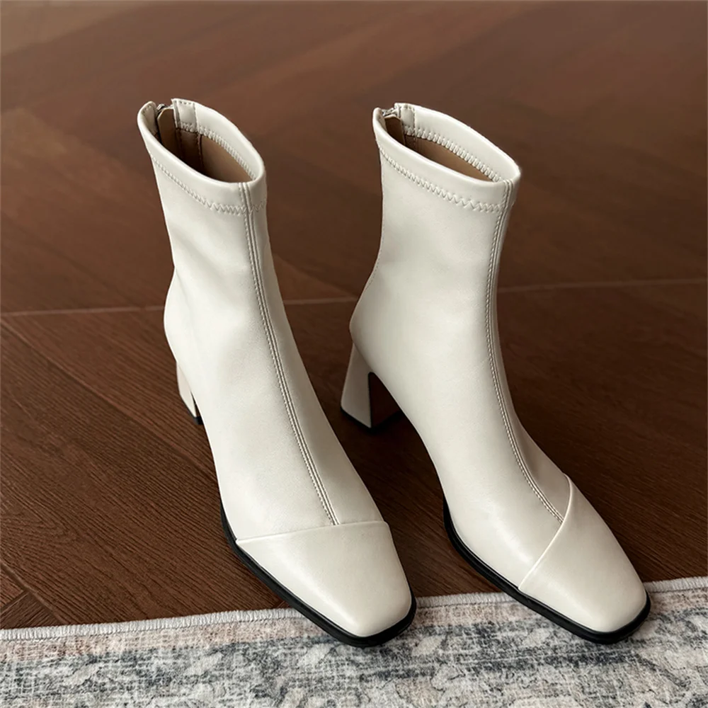 FEDONAS New Women Genuine Leather High Heels Ankle Boots Zipper Short Socks Boots Female Autumn Elegant Office Boots Boots