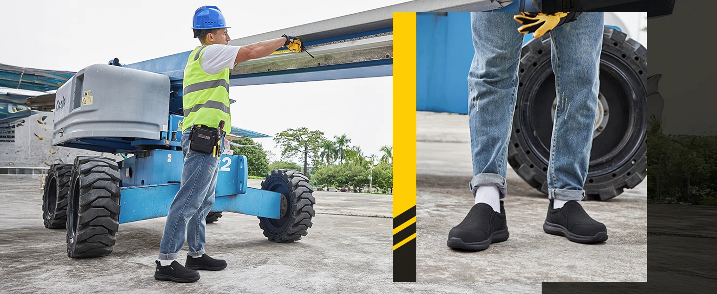 Fitville Wide Fit Mens Steel Toe Work Anti‑Smashing Anti‑Puncture Non‑Slip Safety Shoes For Construction Industrial Workplace