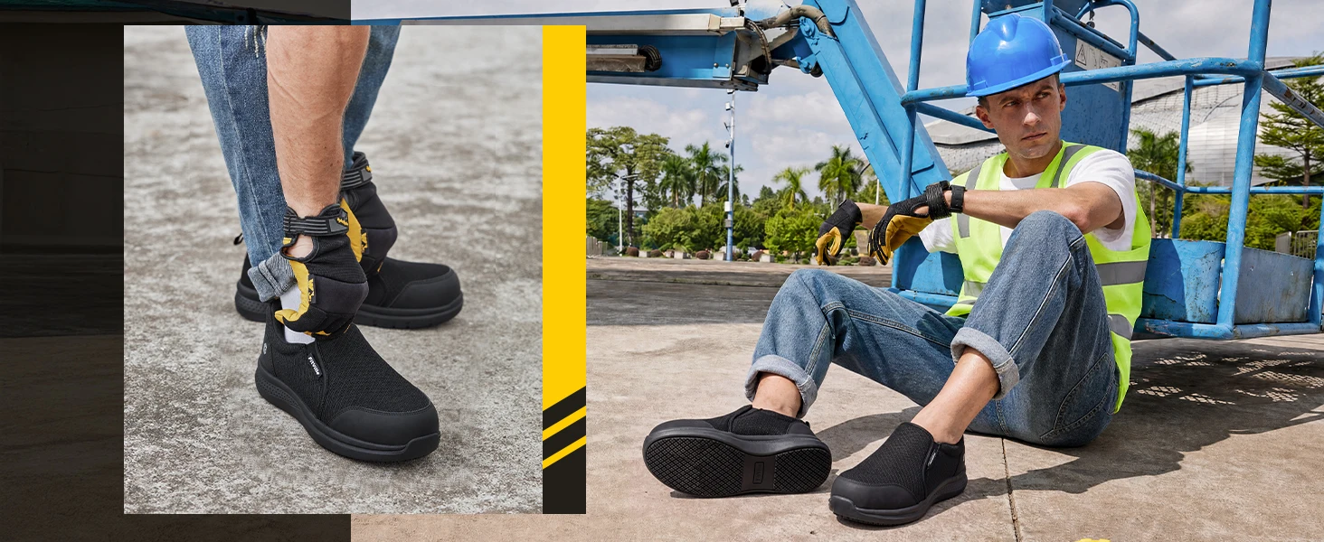 Fitville Wide Fit Mens Steel Toe Work Anti‑Smashing Anti‑Puncture Non‑Slip Safety Shoes For Construction Industrial Workplace