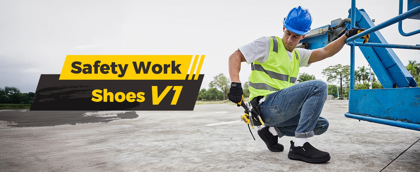 Fitville Wide Fit Mens Steel Toe Work Anti‑Smashing Anti‑Puncture Non‑Slip Safety Shoes For Construction Industrial Workplace
