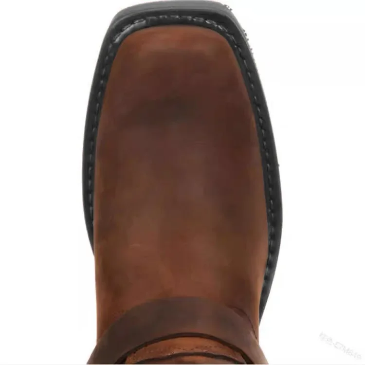 Retro Cowboy Boots Men Mid Calf Western Boots Men Pu Leather Boots Man Slip On Shoes Winter Knight Boots Booties Plus Size 39-48