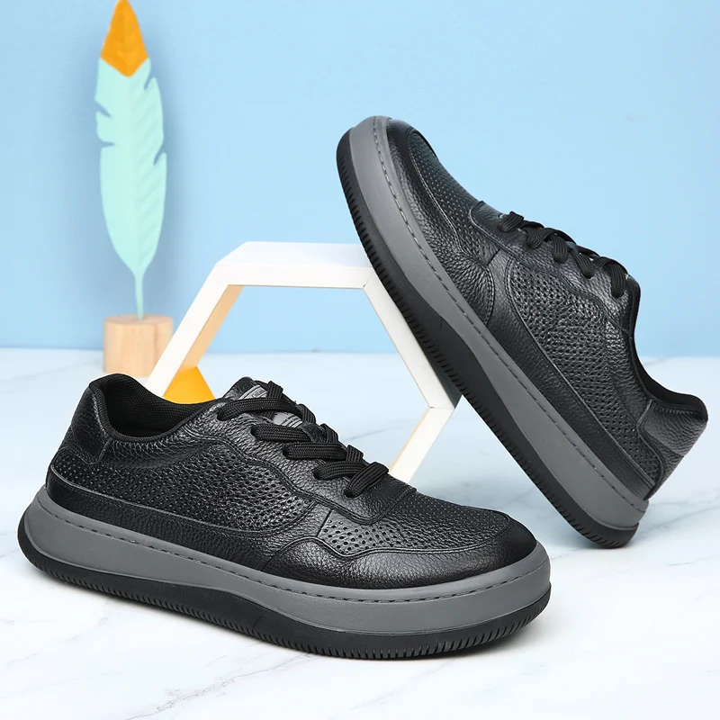 DIMANYU 2026 New Summer Men's Mesh Shoes Genuine Leather Fashion Lace-Up Casual Flat Non-Slip Sneakers Men