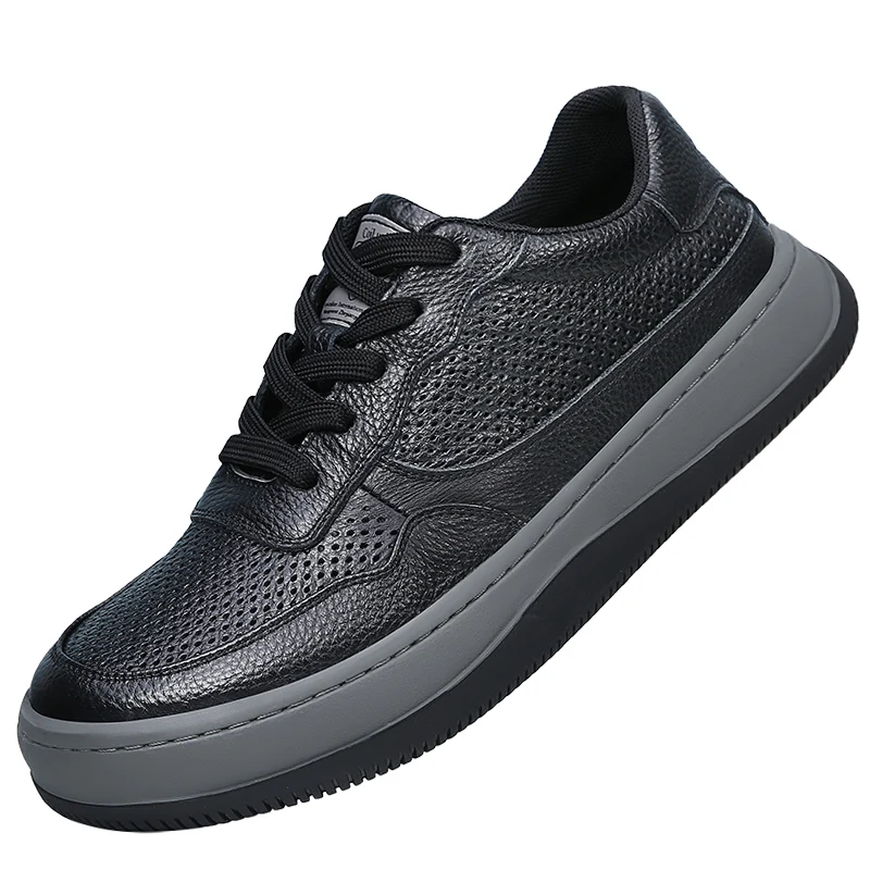 DIMANYU 2026 New Summer Men's Mesh Shoes Genuine Leather Fashion Lace-Up Casual Flat Non-Slip Sneakers Men
