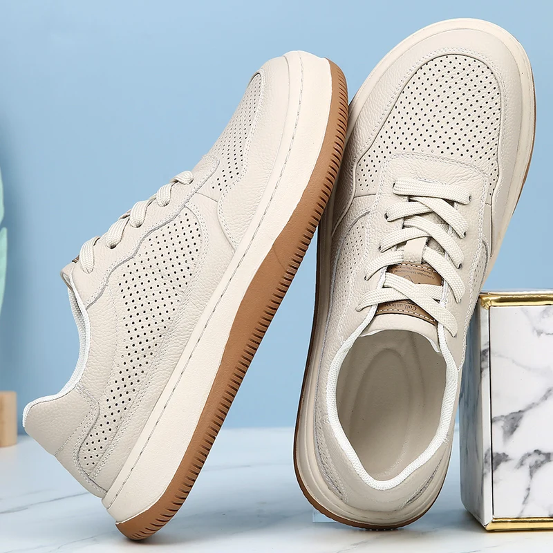 DIMANYU 2026 New Summer Men's Mesh Shoes Genuine Leather Fashion Lace-Up Casual Flat Non-Slip Sneakers Men