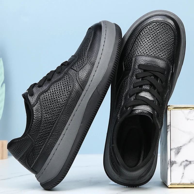 DIMANYU 2026 New Summer Men's Mesh Shoes Genuine Leather Fashion Lace-Up Casual Flat Non-Slip Sneakers Men