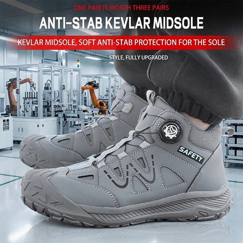 Safety Boots Men's Waterproof Leather Work Shoes Slip-Resistant Sole Puncture-Proof Steel Midsole Construction Site Footwear