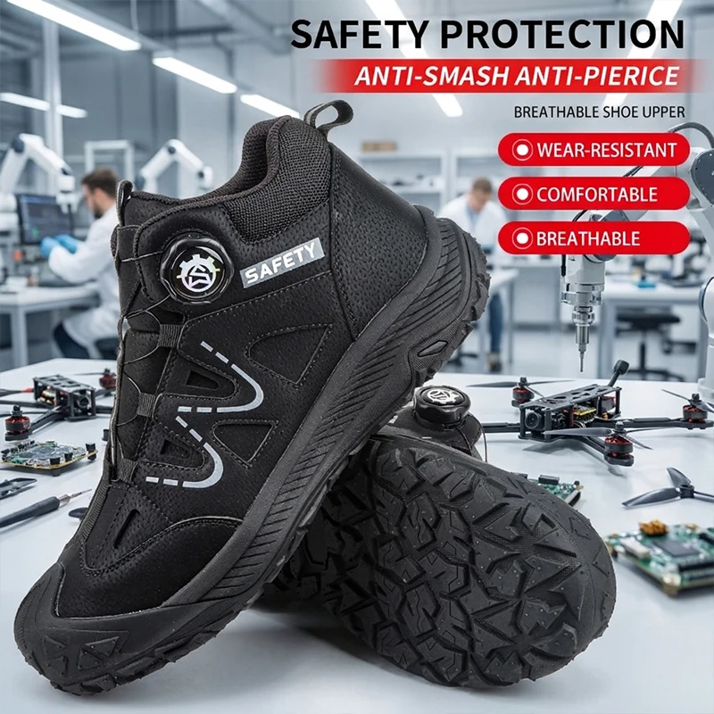 Safety Boots Men's Waterproof Leather Work Shoes Slip-Resistant Sole Puncture-Proof Steel Midsole Construction Site Footwear