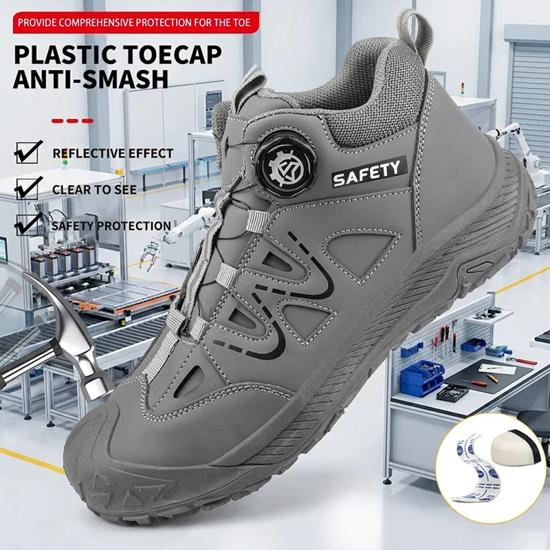 Safety Boots Men's Waterproof Leather Work Shoes Slip-Resistant Sole Puncture-Proof Steel Midsole Construction Site Footwear