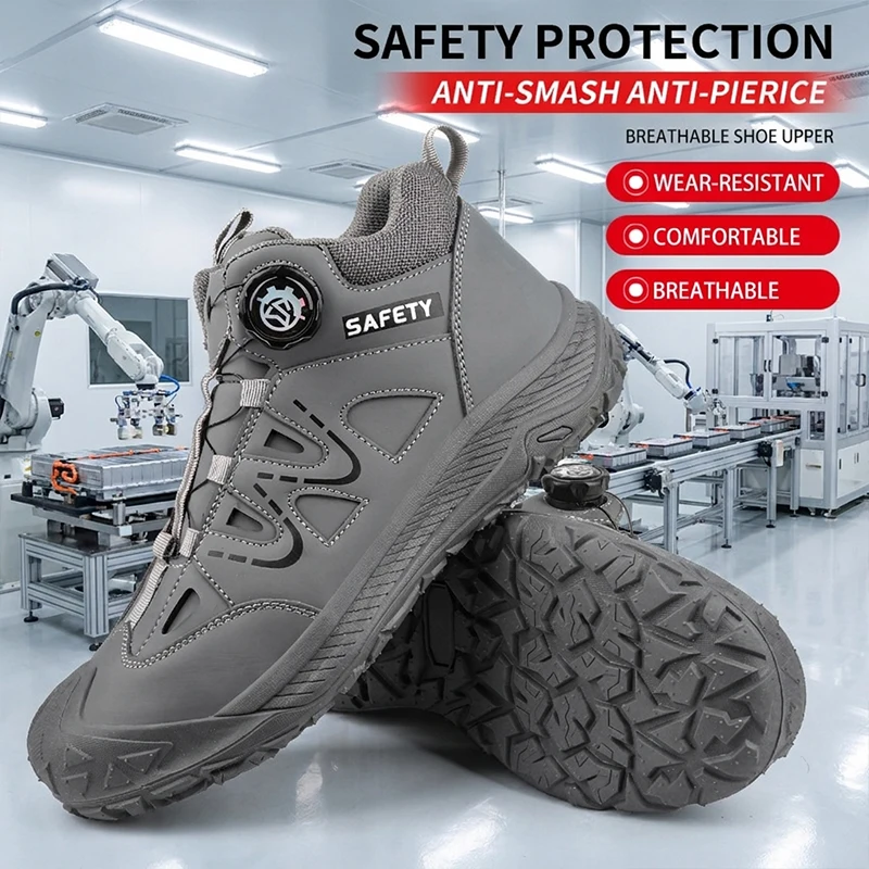 Safety Boots Men's Waterproof Leather Work Shoes Slip-Resistant Sole Puncture-Proof Steel Midsole Construction Site Footwear