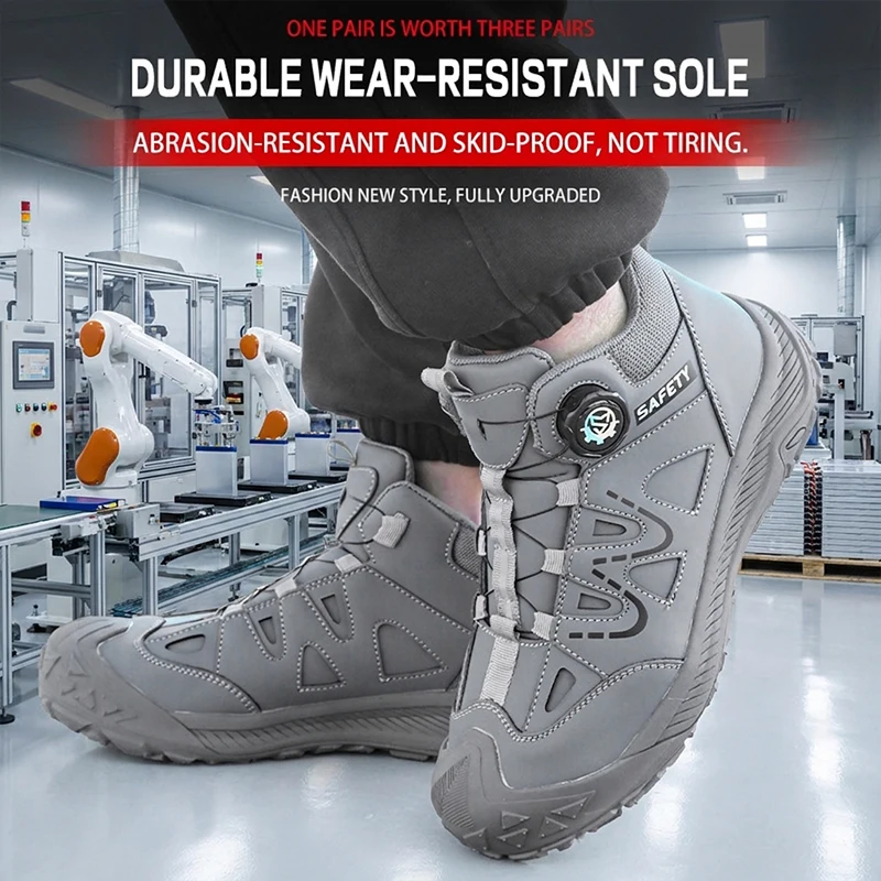 Safety Boots Men's Waterproof Leather Work Shoes Slip-Resistant Sole Puncture-Proof Steel Midsole Construction Site Footwear