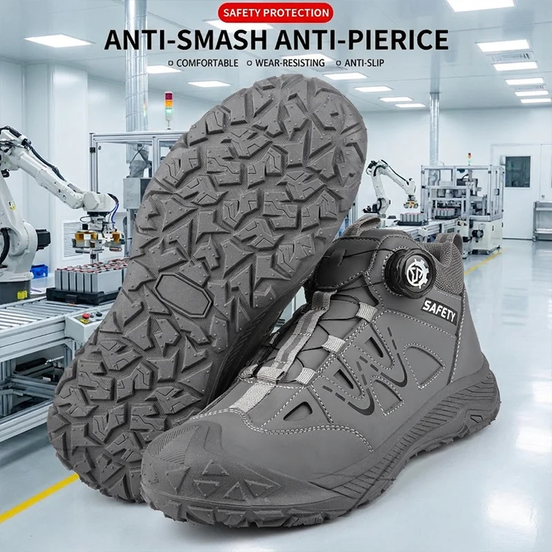 Safety Boots Men's Waterproof Leather Work Shoes Slip-Resistant Sole Puncture-Proof Steel Midsole Construction Site Footwear
