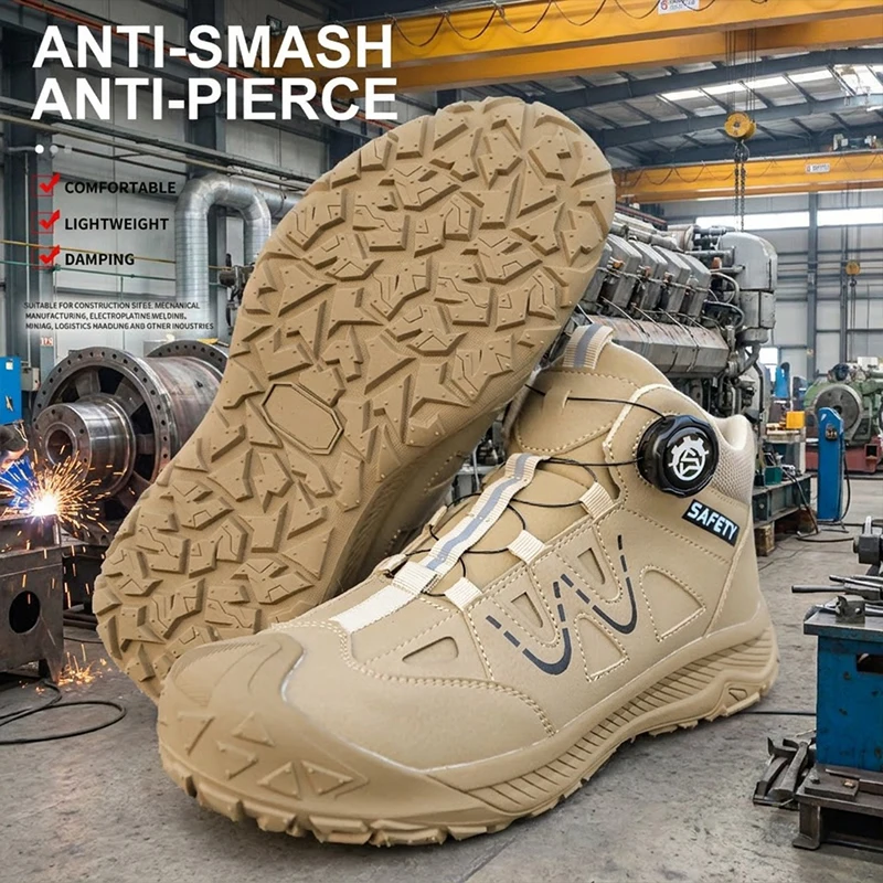 Safety Boots Men's Waterproof Leather Work Shoes Slip-Resistant Sole Puncture-Proof Steel Midsole Construction Site Footwear