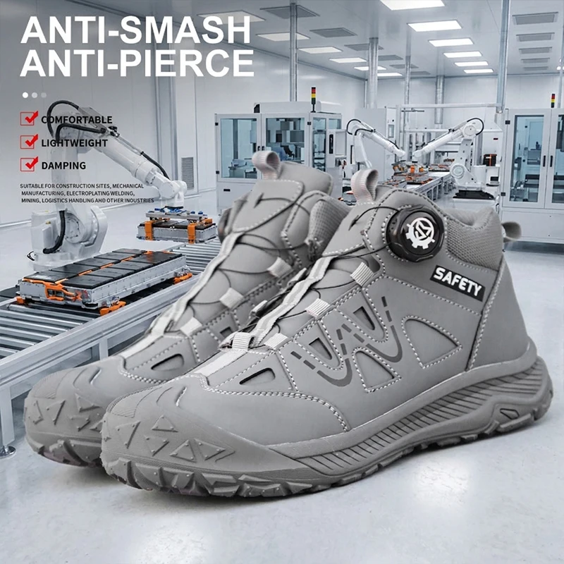 Safety Boots Men's Waterproof Leather Work Shoes Slip-Resistant Sole Puncture-Proof Steel Midsole Construction Site Footwear