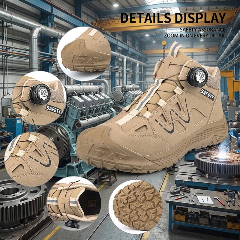 Safety Boots Men's Waterproof Leather Work Shoes Slip-Resistant Sole Puncture-Proof Steel Midsole Construction Site Footwear