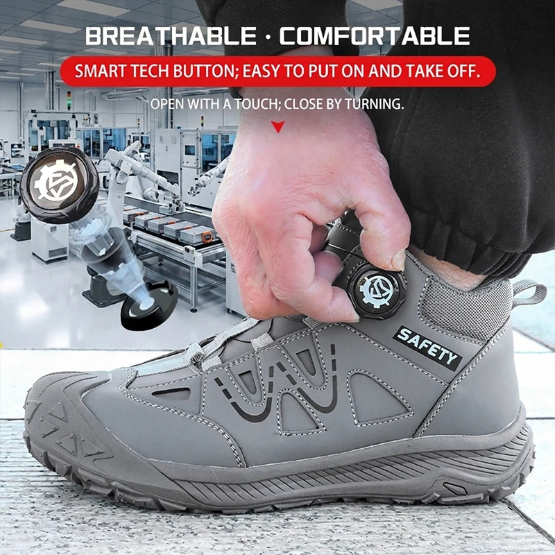 Safety Boots Men's Waterproof Leather Work Shoes Slip-Resistant Sole Puncture-Proof Steel Midsole Construction Site Footwear