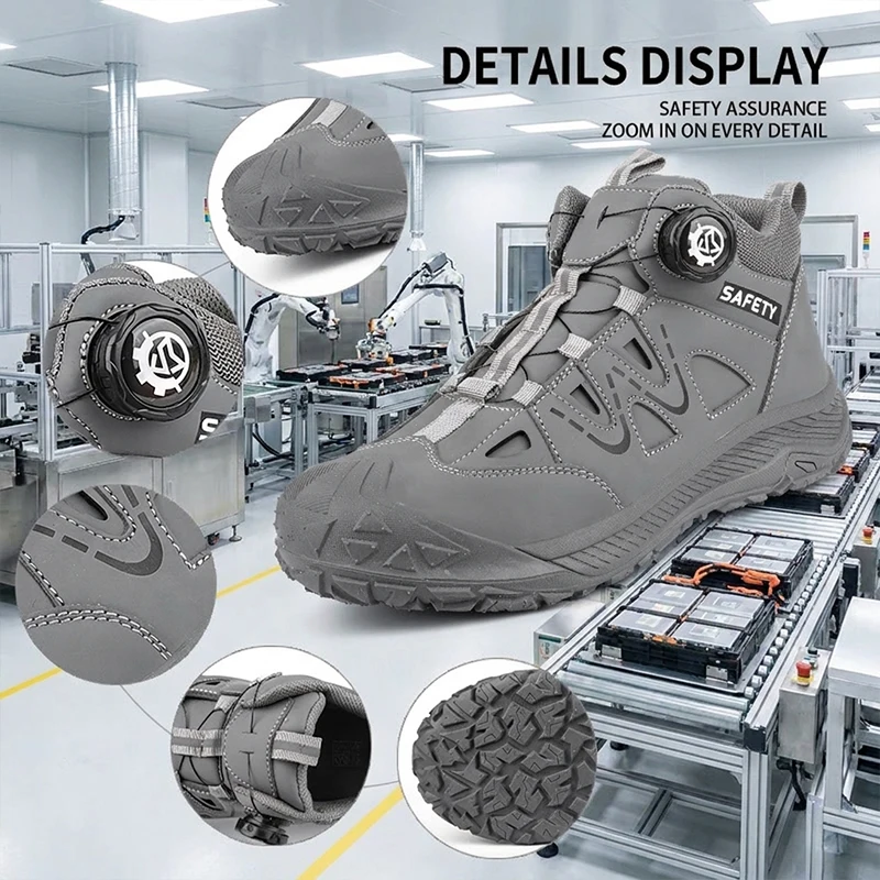 Safety Boots Men's Waterproof Leather Work Shoes Slip-Resistant Sole Puncture-Proof Steel Midsole Construction Site Footwear