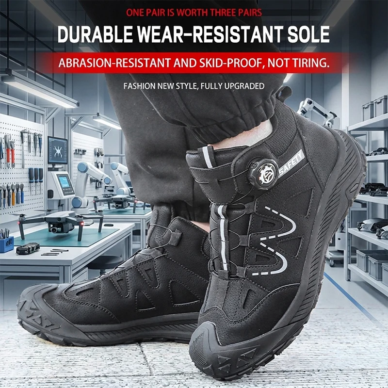 Safety Boots Men's Waterproof Leather Work Shoes Slip-Resistant Sole Puncture-Proof Steel Midsole Construction Site Footwear