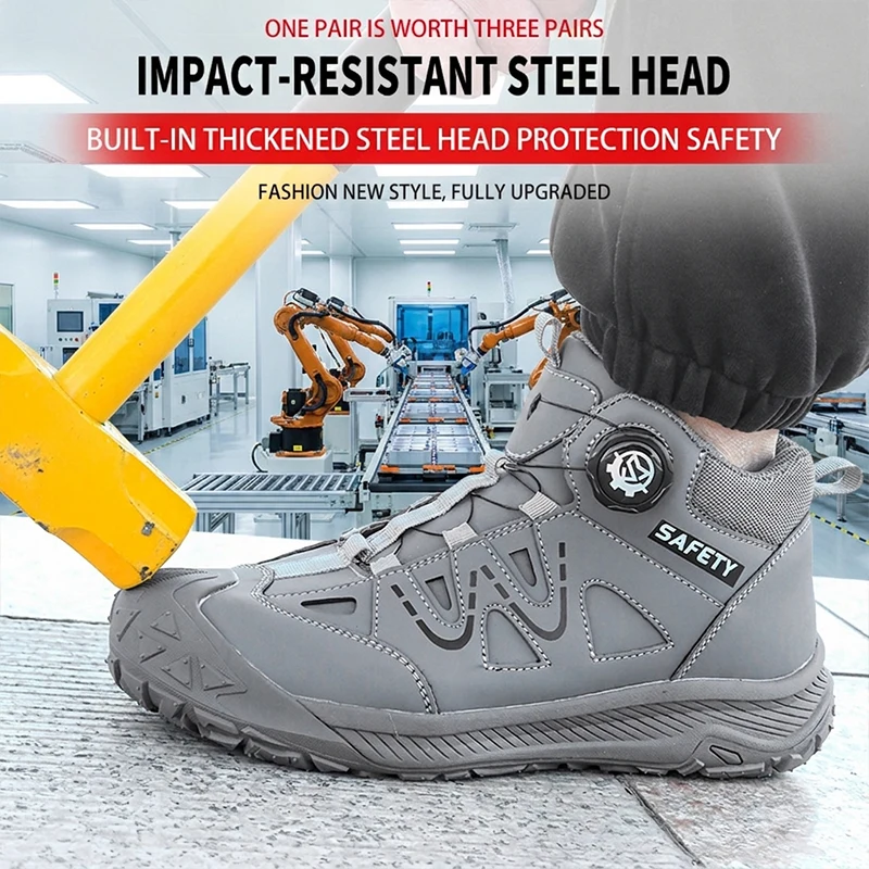 Safety Boots Men's Waterproof Leather Work Shoes Slip-Resistant Sole Puncture-Proof Steel Midsole Construction Site Footwear