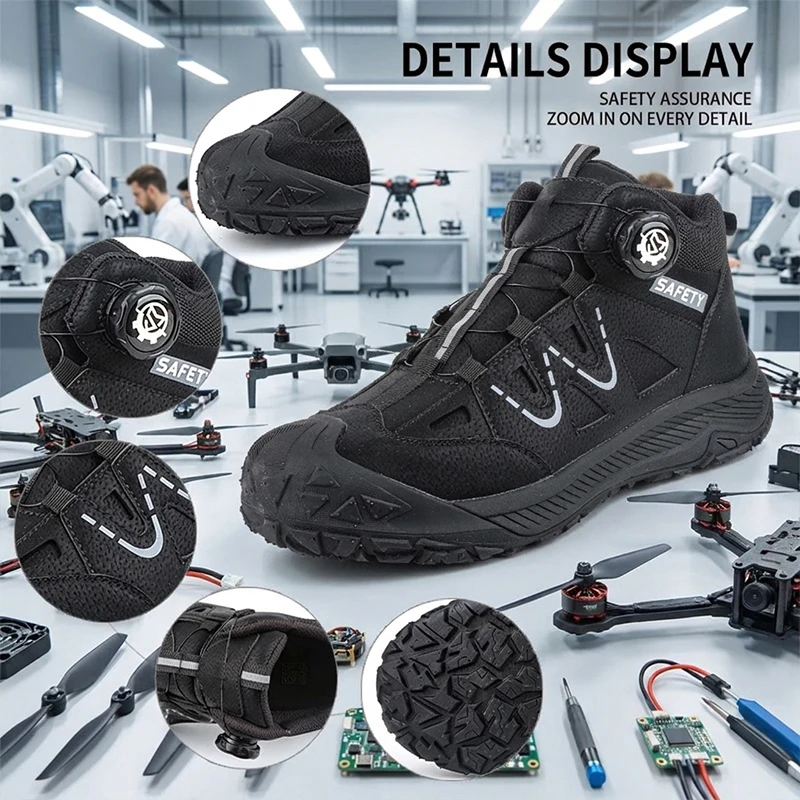 Safety Boots Men's Waterproof Leather Work Shoes Slip-Resistant Sole Puncture-Proof Steel Midsole Construction Site Footwear