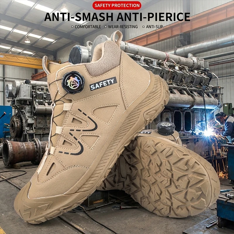Safety Boots Men's Waterproof Leather Work Shoes Slip-Resistant Sole Puncture-Proof Steel Midsole Construction Site Footwear