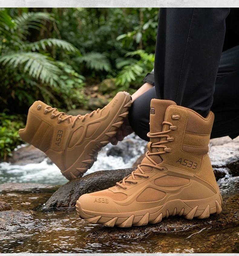 Men Tactical Boot Outdoor Ultrallight Safety Waterproof Breathable Lace Up Male Hunting Boots Army Boots Anti-Slip High Quality