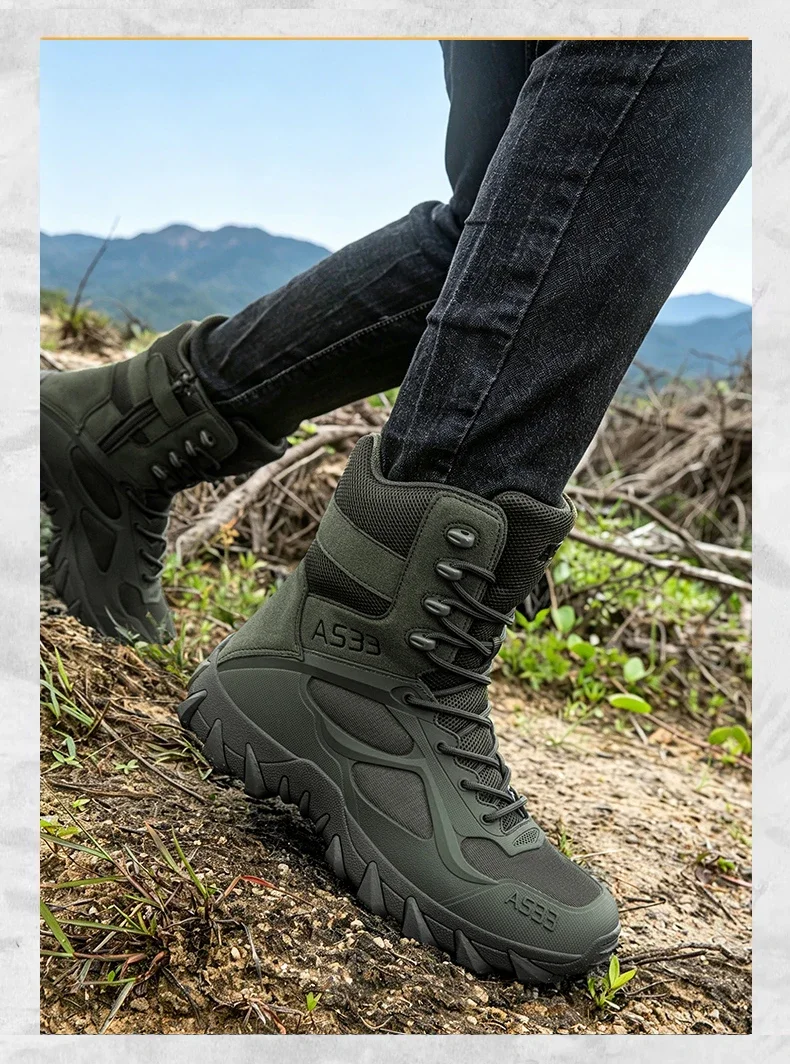 Men Tactical Boot Outdoor Ultrallight Safety Waterproof Breathable Lace Up Male Hunting Boots Army Boots Anti-Slip High Quality