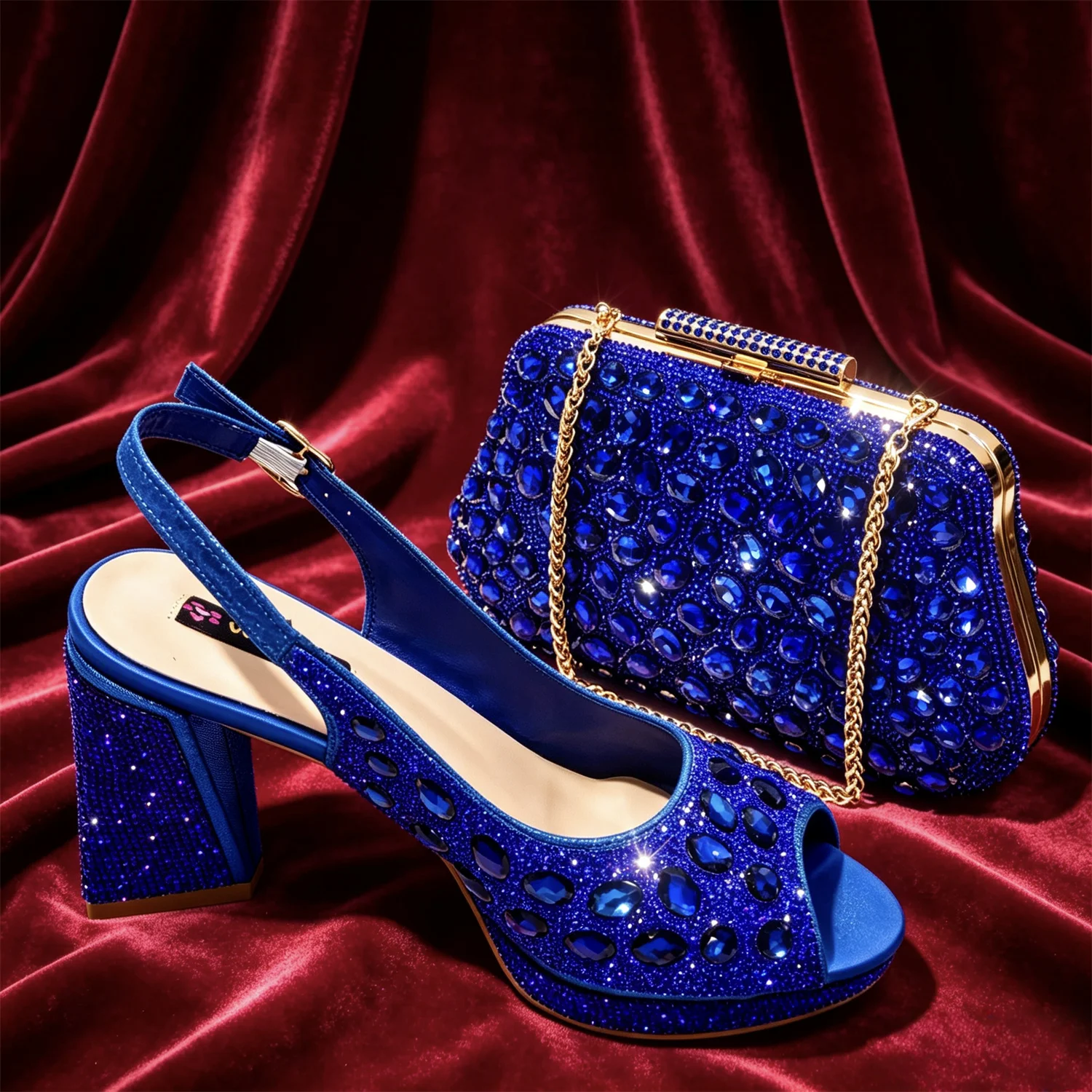 2025 New Rhinestone Design African-Inspired Shoe and Bag Set Olive Toe-Exposing Comfortable Women's High Heels Trending on INS