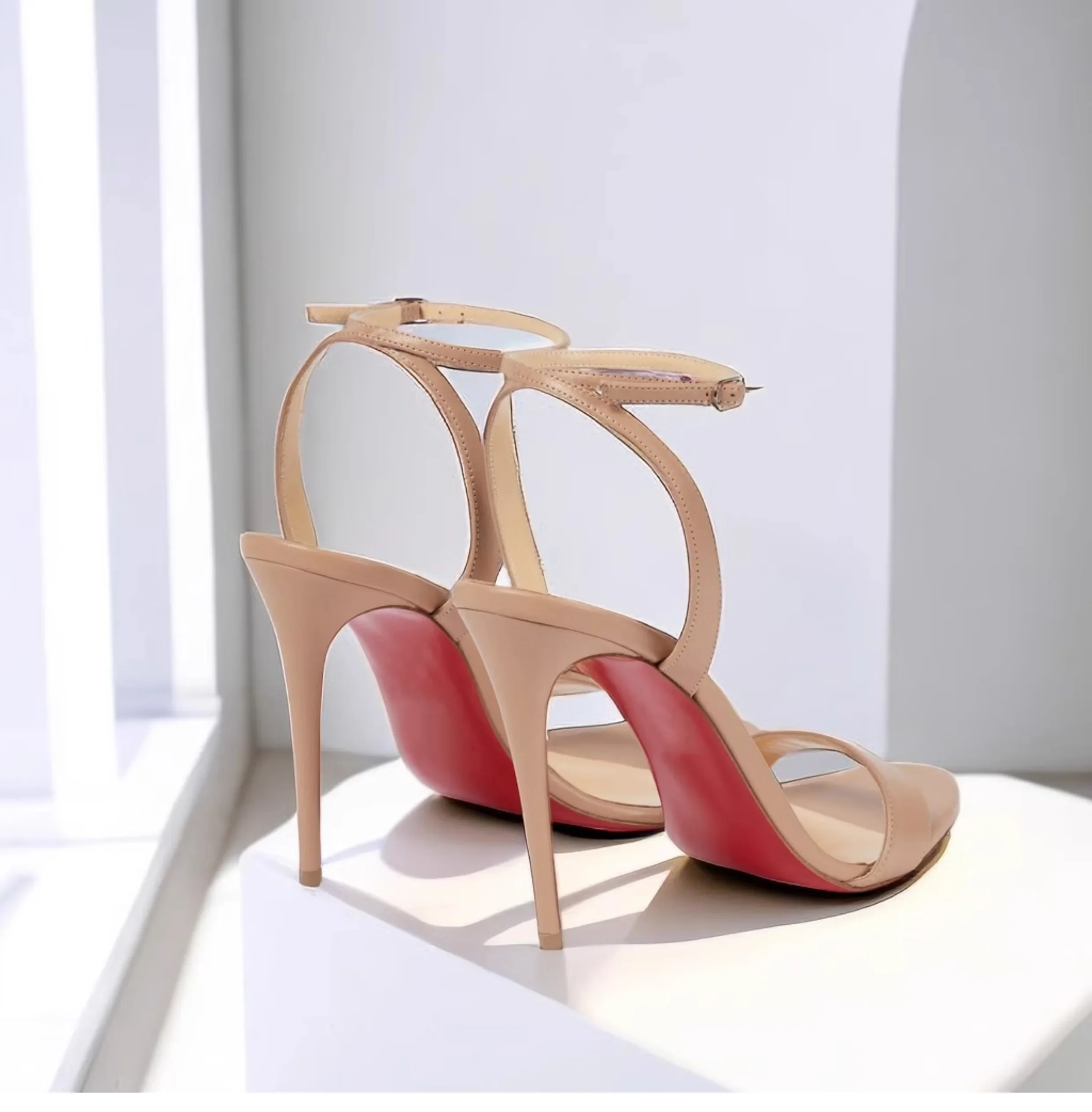 New Slim Heel Nude Sexy One-Piece High-Heeled Sandals with Feminine Temperament, French Women's Comfortable High-Heeled Shoes