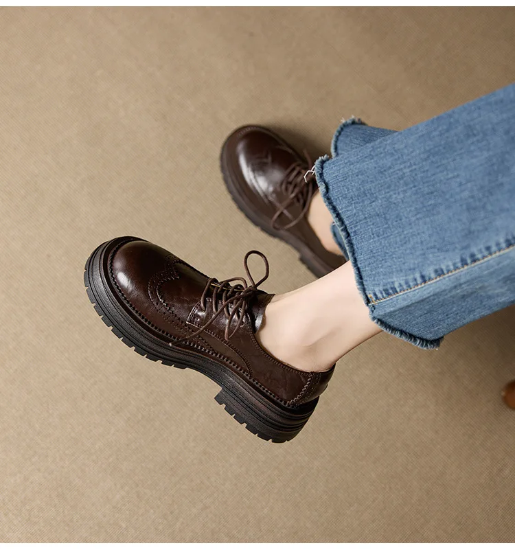 Genuine Leather Women's Oxford Shoes Luxury Handmade 2026 Autumn New Fashion British Style Elegant Black Casual Shoes Woman