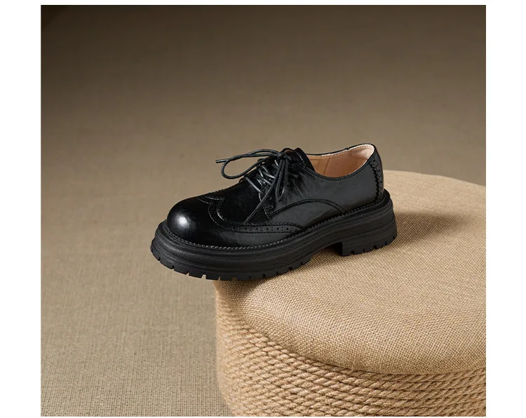 Genuine Leather Women's Oxford Shoes Luxury Handmade 2026 Autumn New Fashion British Style Elegant Black Casual Shoes Woman