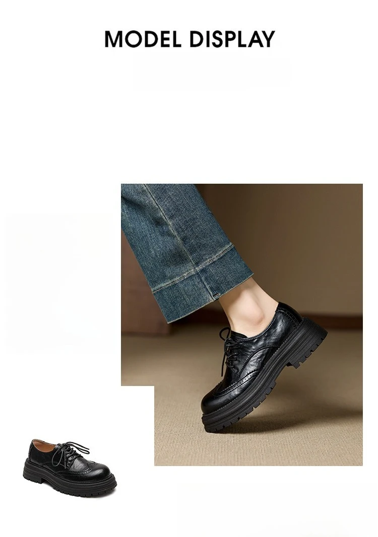 Genuine Leather Women's Oxford Shoes Luxury Handmade 2026 Autumn New Fashion British Style Elegant Black Casual Shoes Woman