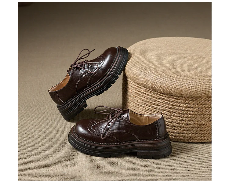 Genuine Leather Women's Oxford Shoes Luxury Handmade 2026 Autumn New Fashion British Style Elegant Black Casual Shoes Woman