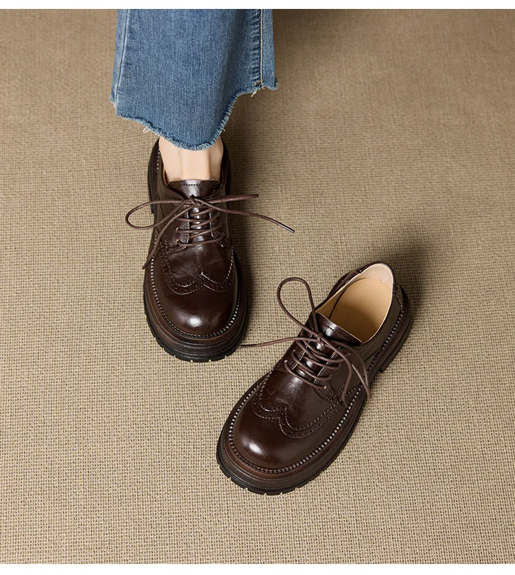 Genuine Leather Women's Oxford Shoes Luxury Handmade 2026 Autumn New Fashion British Style Elegant Black Casual Shoes Woman