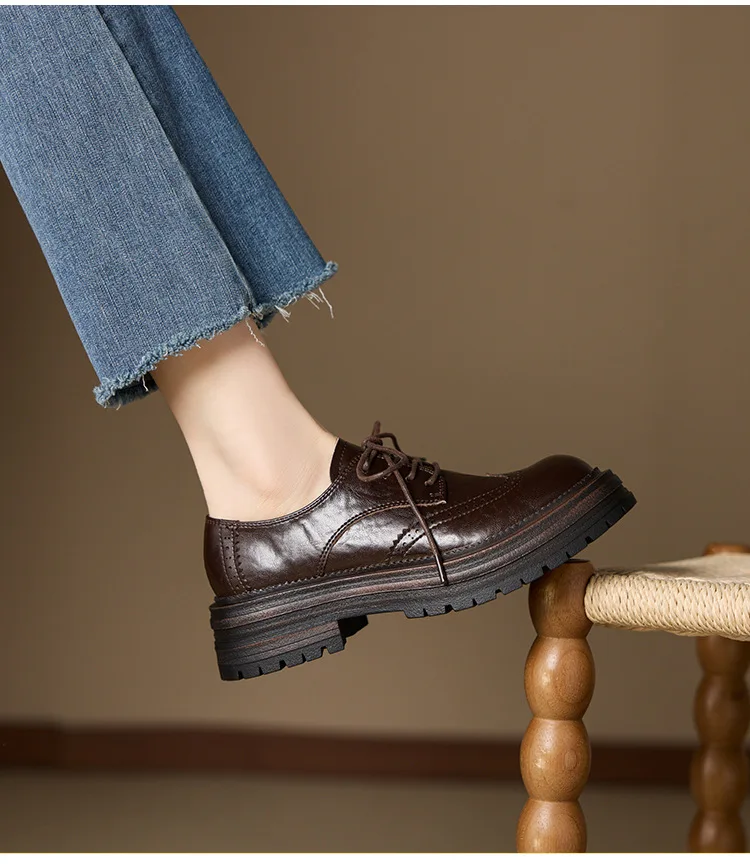 Genuine Leather Women's Oxford Shoes Luxury Handmade 2026 Autumn New Fashion British Style Elegant Black Casual Shoes Woman