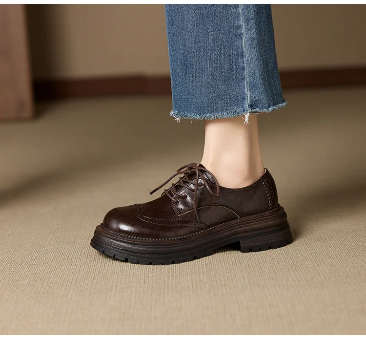 Genuine Leather Women's Oxford Shoes Luxury Handmade 2026 Autumn New Fashion British Style Elegant Black Casual Shoes Woman
