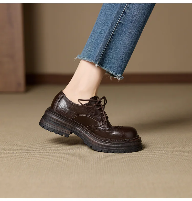 Genuine Leather Women's Oxford Shoes Luxury Handmade 2026 Autumn New Fashion British Style Elegant Black Casual Shoes Woman